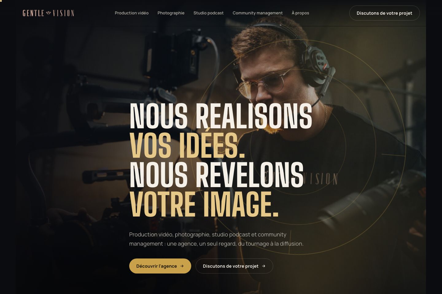 Page d'accueil du site Gentle Vision, agence de production audiovisuelle